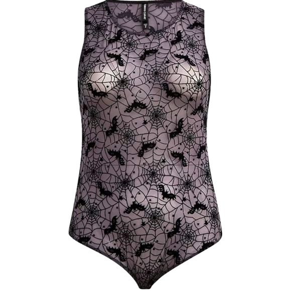 ❤️NWT VINTAGE TORRID BODYSUIT - SPIDERWEBS & BATS SHEER LINGERIE - HALLOWEEN - Picture 7 of 9